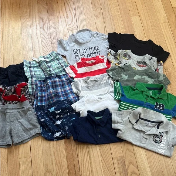 Mixed Kids Short Sleeve Shirts & Shirts Bundle - Gray, Green, Blue, Red - Picture 1 of 6